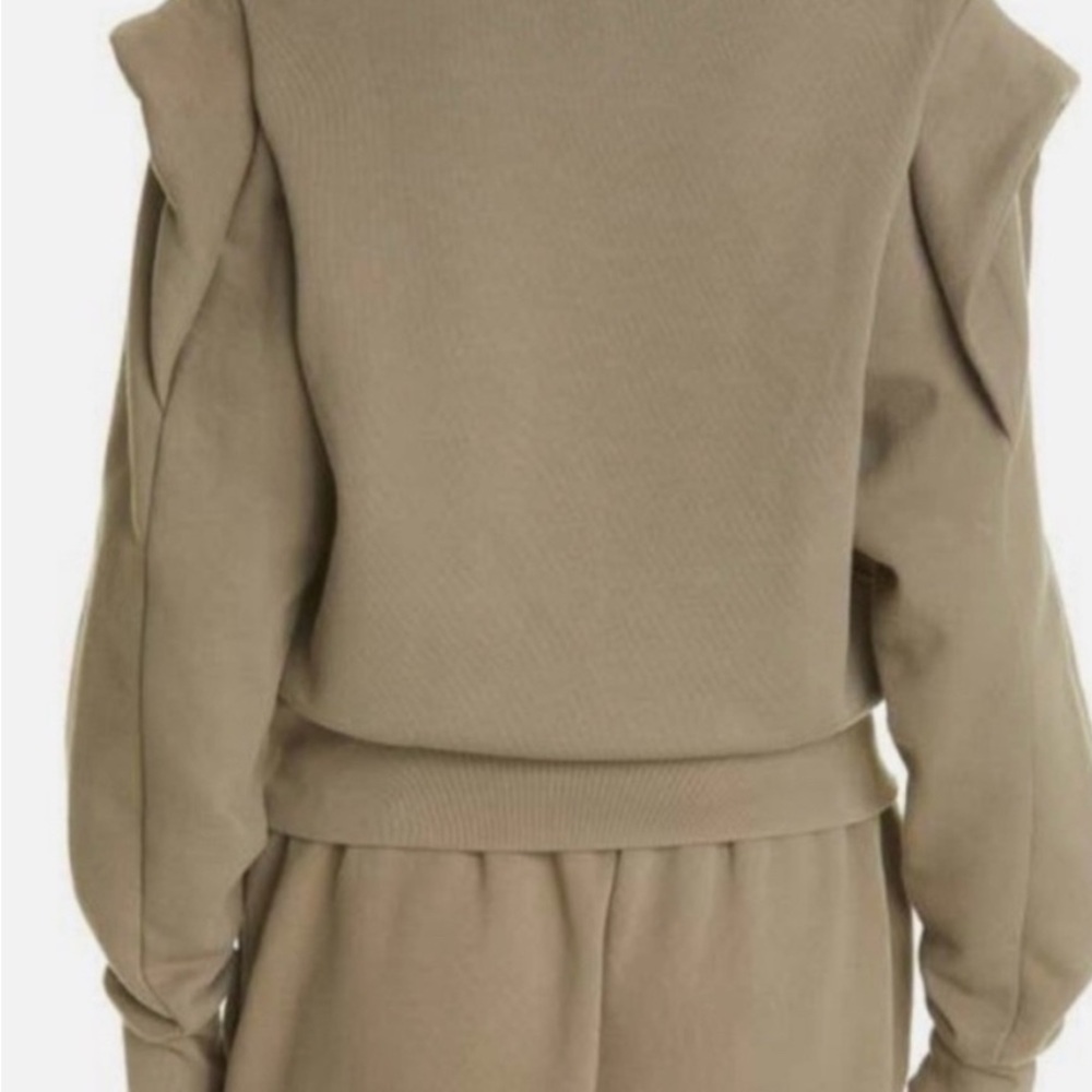 FRAME Sporty Half Zip Ruffle Shoulder Detail Sweatshirt Military Green S EUC - Picture 4 of 14